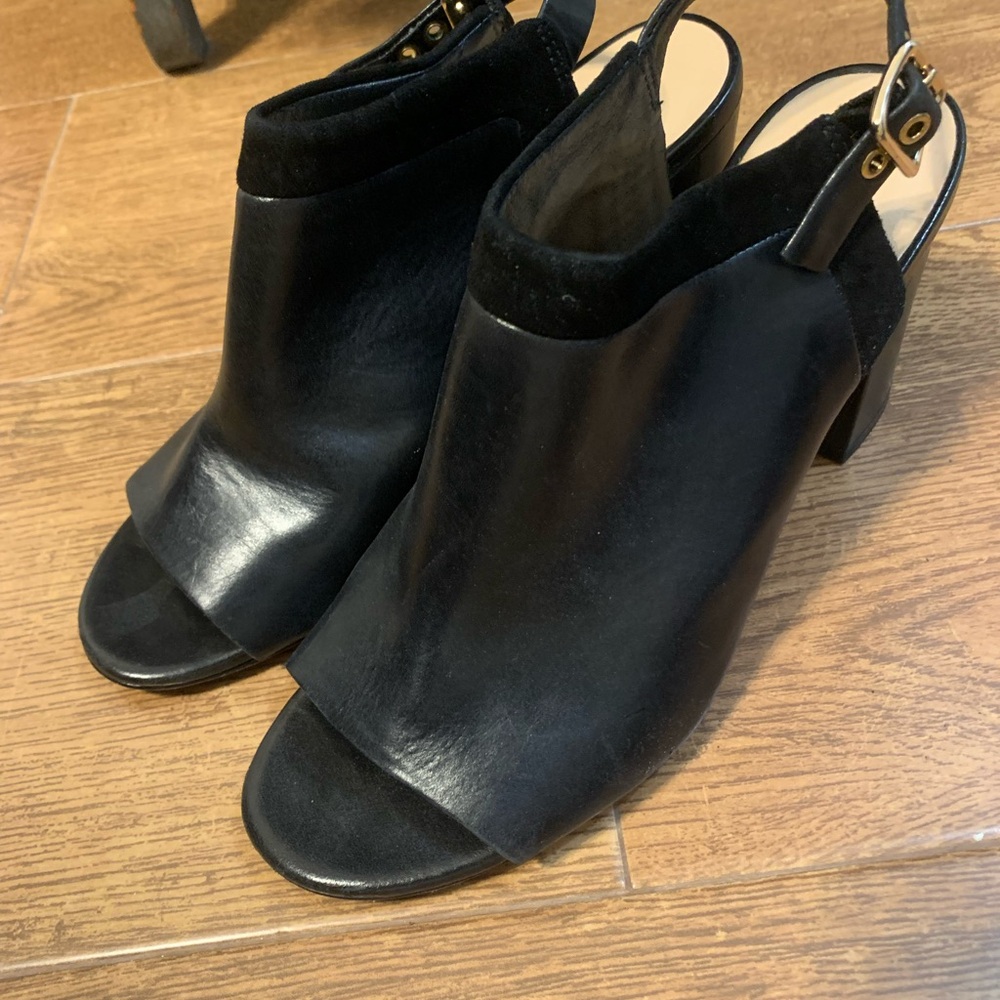 Cole Haan Black Peep-Toe Block Heel Ankle Booties